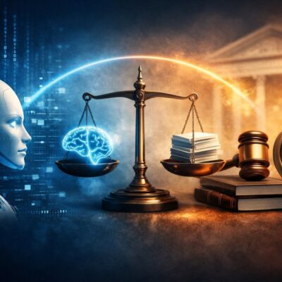 Abstract image showing balance between artificial intelligence and copyright law