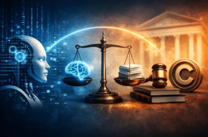 Abstract image showing balance between artificial intelligence and copyright law