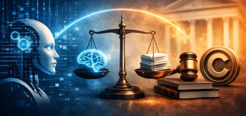 Abstract image showing balance between artificial intelligence and copyright law