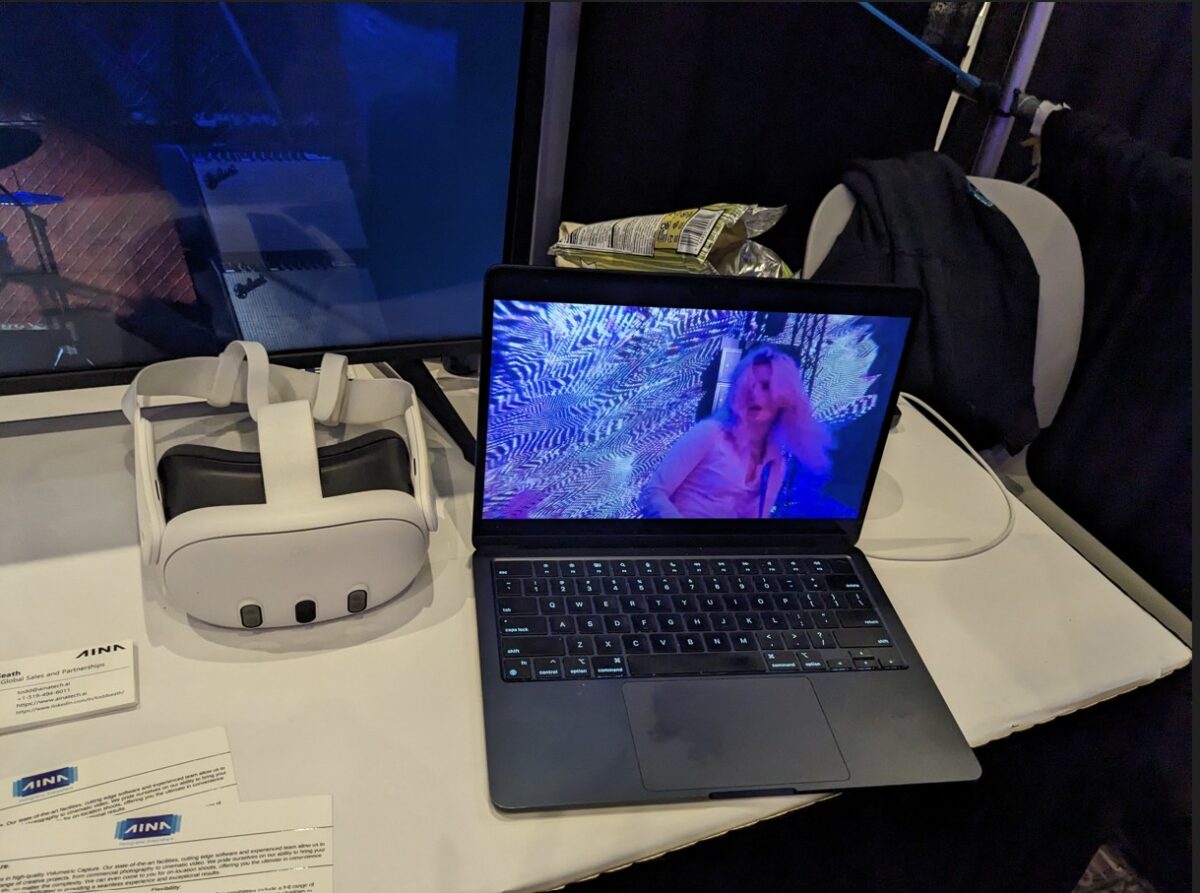 VR headset and laptop showing volumetric video technology demo at SXSW