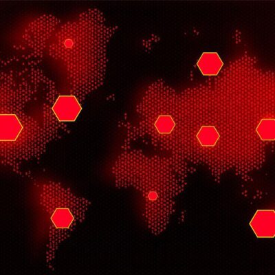 Cybersecurity concept showing global digital network under cyber attack