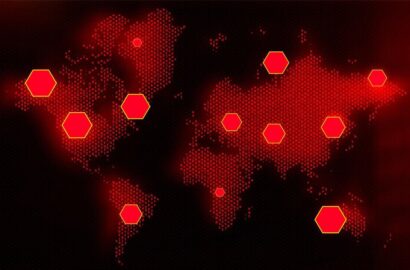 Cybersecurity concept showing global digital network under cyber attack