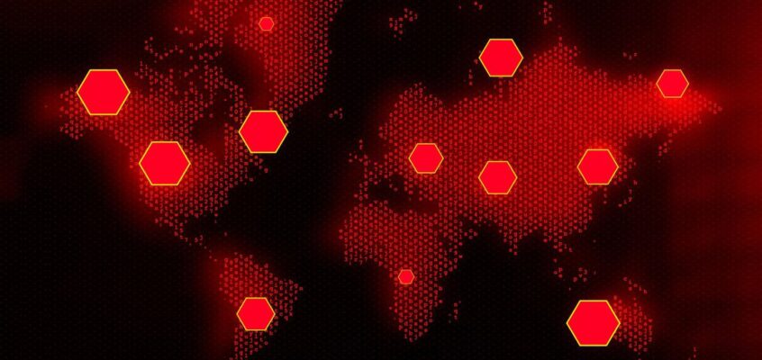 Cybersecurity concept showing global digital network under cyber attack