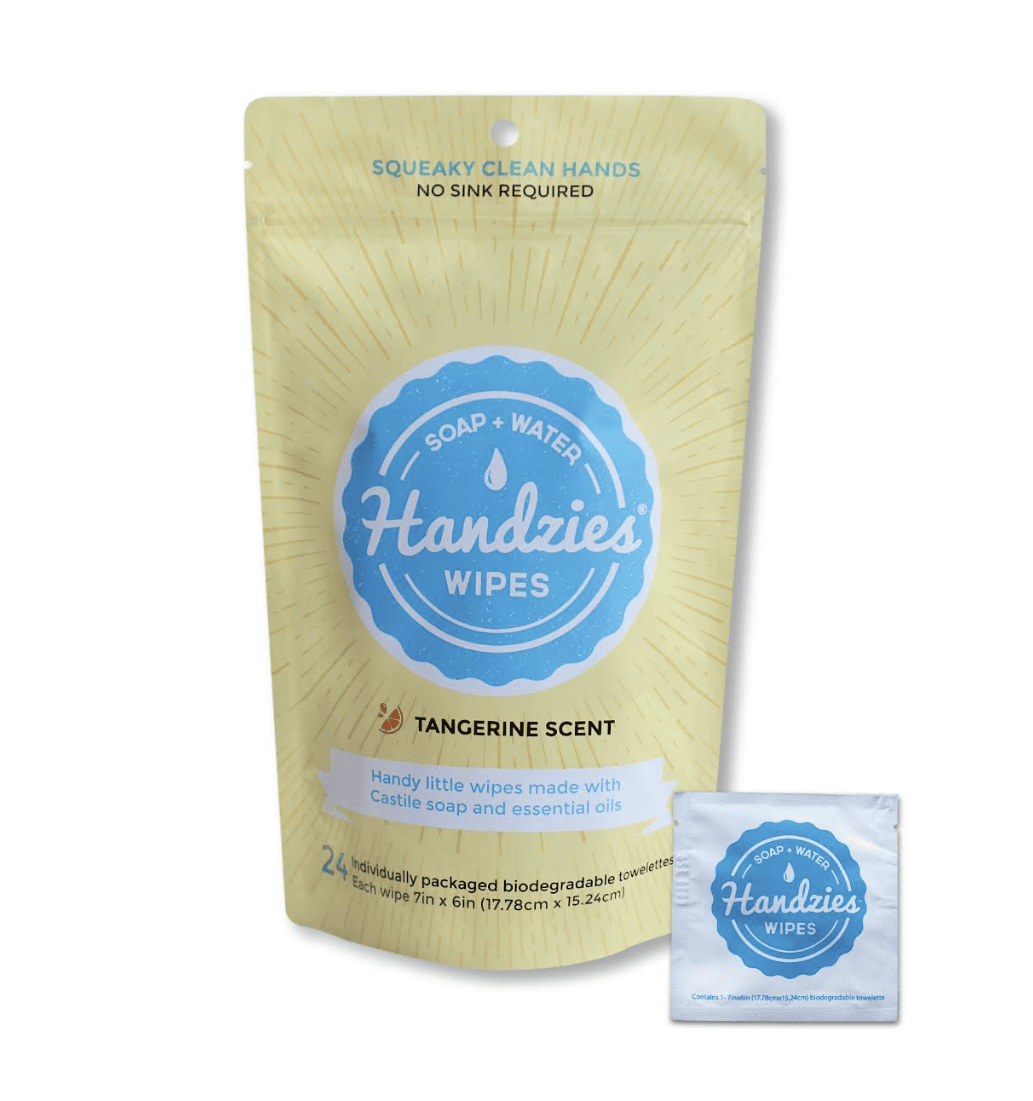 Handzies soap and water wipes tangerine scent biodegradable hand wipes