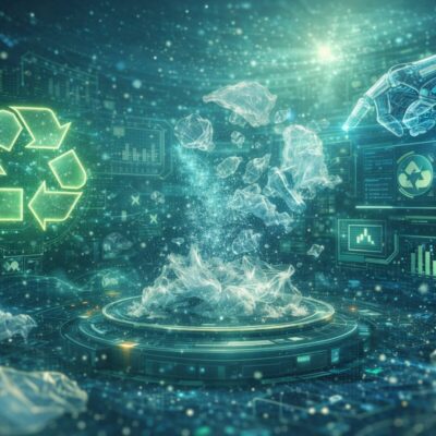 Digital concept of plastic recycling technology and circular economy