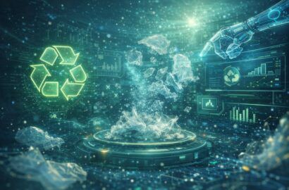 Digital concept of plastic recycling technology and circular economy