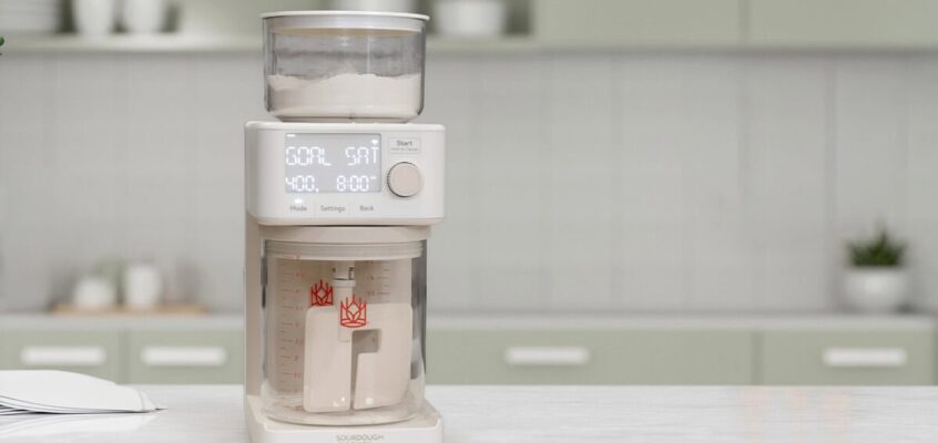 Sourdough Sidekick countertop appliance for automated sourdough starter feeding