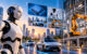 Futuristic humanoid robot representing physical AI alongside autonomous vehicles and industrial robotics